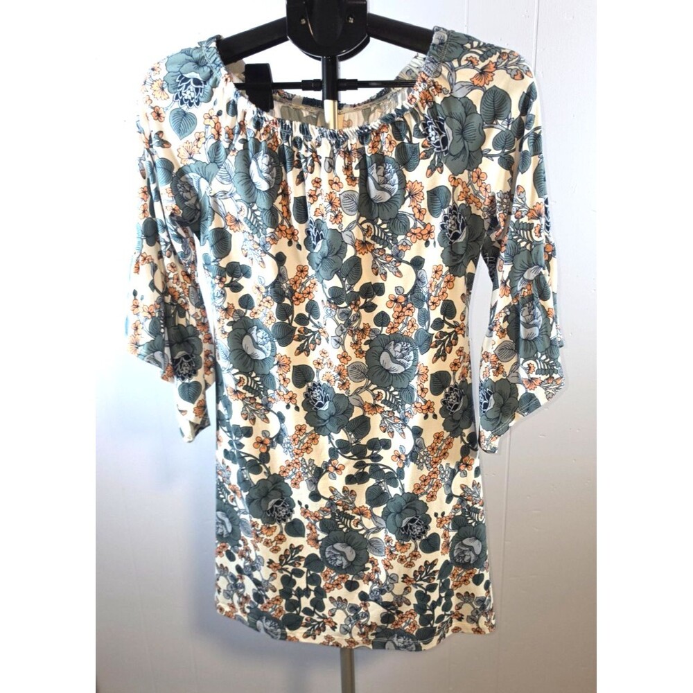 Wrapper Blue White Dress On Off Shoulder Size Small Floral Design
